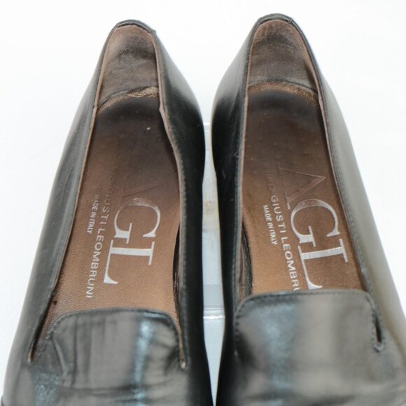 AGL Womens Loafer Size 37 7 Black Leather Pointed Cap Toe SlipOn Flat Shoe Italy - Picture 9 of 11